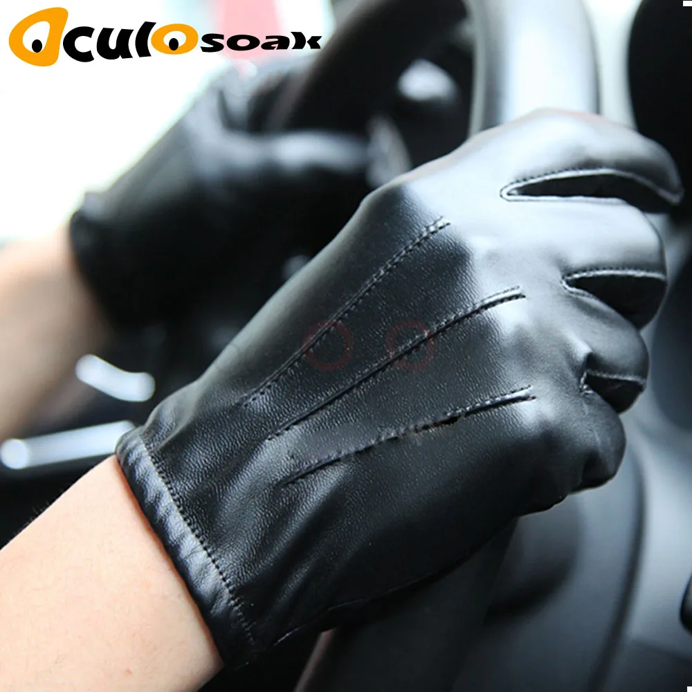

2019 Hot Men's Luxurious PU Leather Winter Driving Warm Gloves Cashmere Tactical gloves Black Drop Shipping High Quality