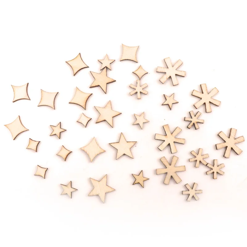 

Wooden Star Snowflake Pattern Garniture Handmade Crafts Home Decoration Accessories Scrapbooks Painting DIY 5-15mm 100pcs