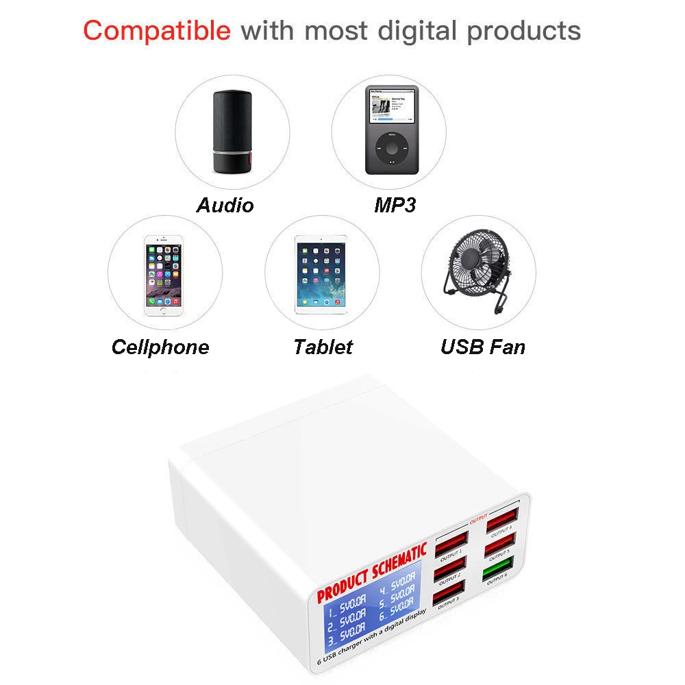 QC 3.0 USB Charger Multi USB Port Rapid Charger 6 Port USB Socket Fast Charger with LCD Display For iPhone iPad SAMSUNG Xiaomi (10)