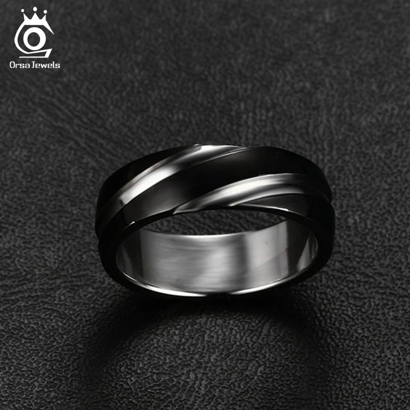 ORSA JEWELS 2018 New Fashion Daily Wear Rings Top Quality Lead & Nickel Free Black Color Stainless Steel Men Party Rings OTR60