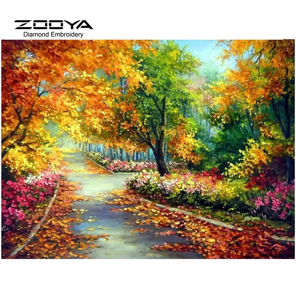 

3D DIY Diamond Painting Cross Stitch Scenic Forest Byway Crystal Diamond Embroidery Needlework Full Diamond Set Decorative BJ419