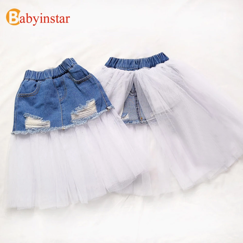 

Wear On Both Sides Jeans Skirt Mesh Denim Skirts Summer Outfits Kid's Clothing Children's Outerwear Princess Skirt For Girls