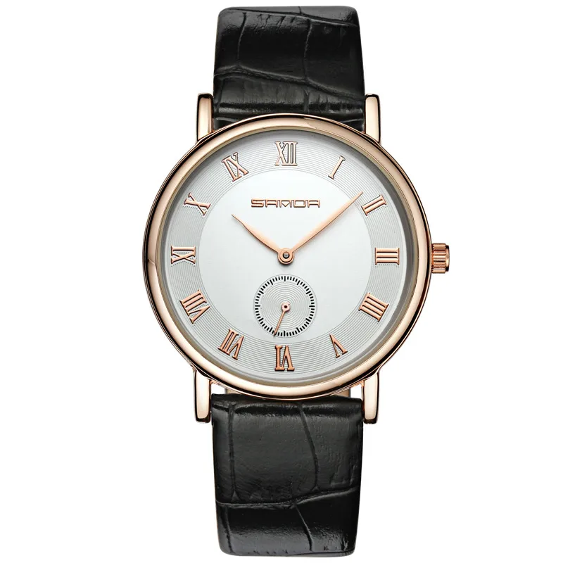 sanda quartz watch for unisex fashion women watches men vogue leather strap rose gold case (16)