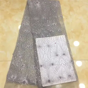 High class gray party French tulle net lace fabric decorated with beads for lady dress PDN96(5yards/lot) High class gray party French tulle net lace fabric decorated with beads for lady dress PDN96(5yards/lot)