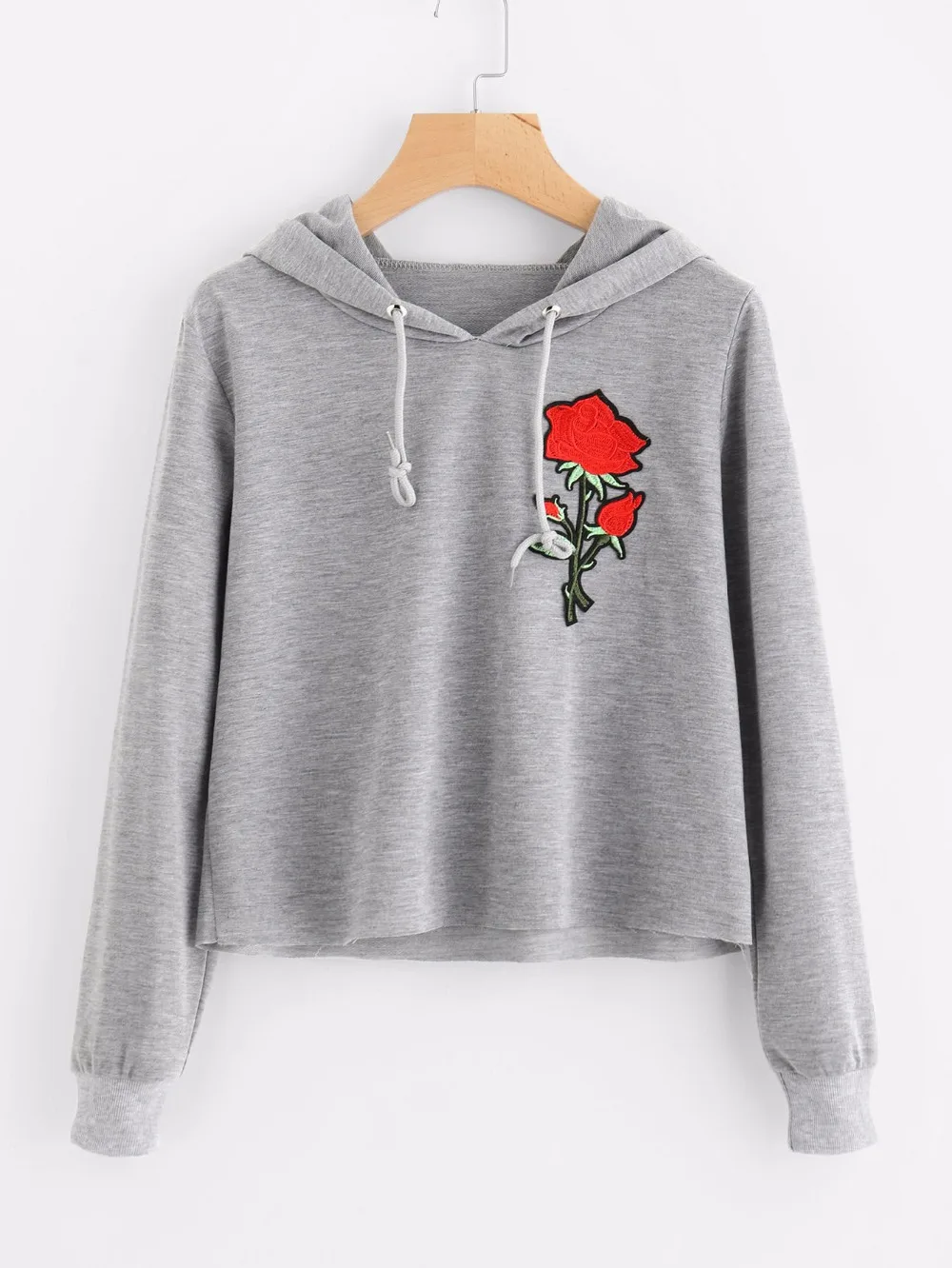 Women Rose Embroidery Autumn Hoody Fashion Short Tracksuits Hoodies