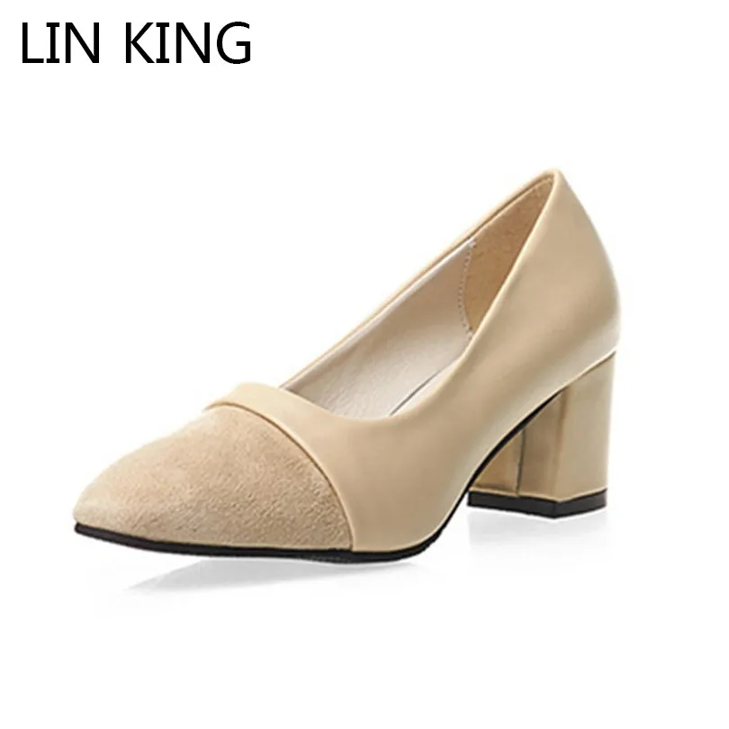 

LIN KING Spring Autumn Thick Heel Women Pumps Square Heel Pointed Toe Female High Heel Shoes Fashion Ladies Party Wedding Shoes