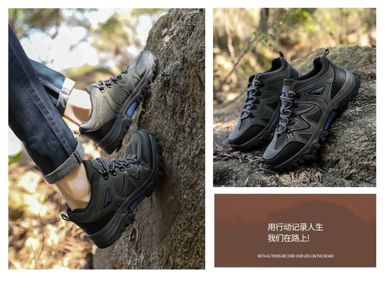 Moda couro sapatos de trekking para homens