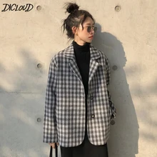 DICLOUD Harajuku клетчатые пальто женские осенние винтажные свободные куртки женские топы с длинными рукавами женские корейские короткие пальто женские зимние