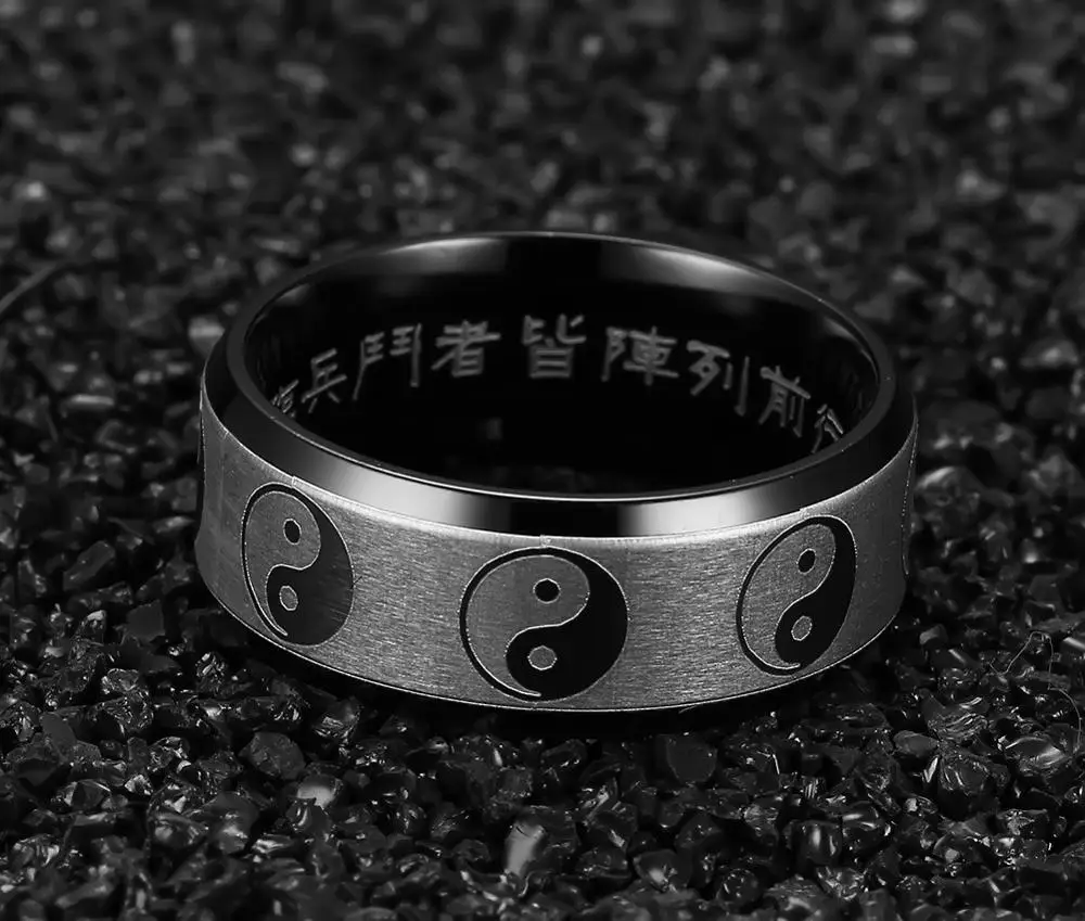 EAMIOR 8 мм Классический китайский стиль гобелен тайзи сплетни мужское кольцо черный 316 л нержавеющая сталь полированная юбилейный аксессуар ювелирный подарок