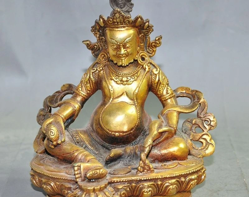 

6"tibet buddhism bronze gilt fane lotus Yellow Jambhala buddha wealth god statue