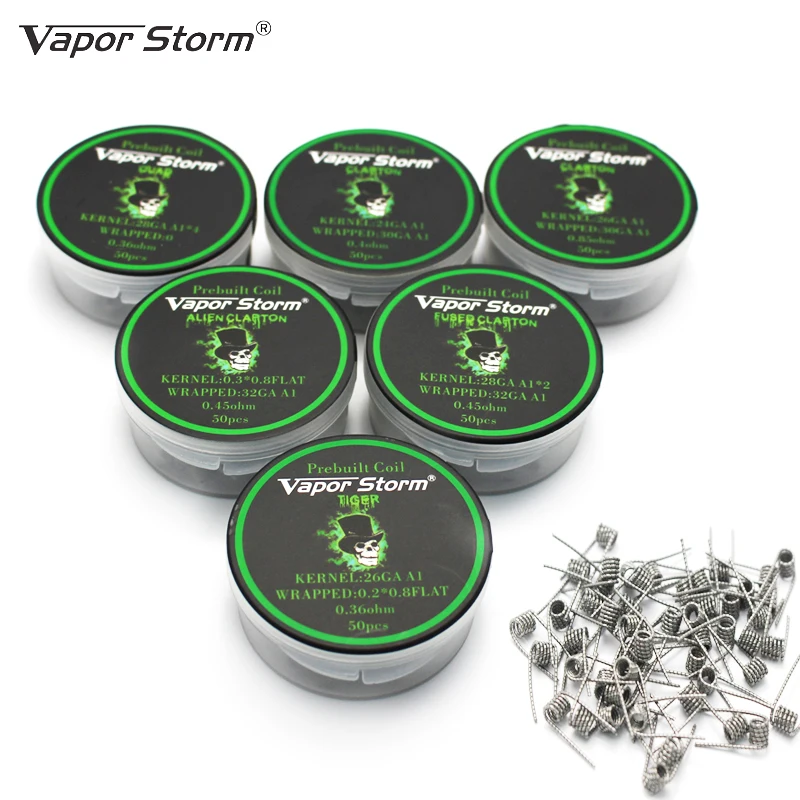

50 Pieces Clapton Coils Prebuilt Vapor Storm Heating Wire Coil RDA Coiling Flat twisted Fused Hive Wrap Wires Alien Clapton A1
