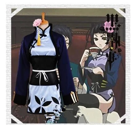 

New Black Butler Kuroshitsuji Ran mao Blue Cat Cheongsam Anime woman dress Cosplay Costume