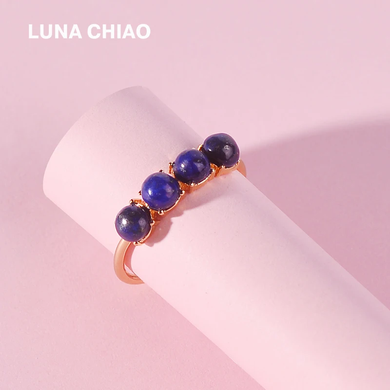 Модное Золотое кольцо LUNA CHIAO с натуральным камнем Lapiz свадебные комплекты для