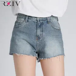 RZIV летние джинсовые шорты для женщин Высокая талия джинсы для повседневное одноцветное цвет декоративные джинсы с шипами
