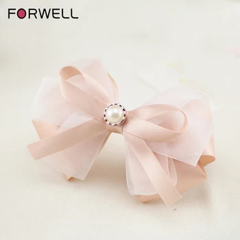 Kaufen Mädchen Haar Zubehör Handgemachte Rosa Seide Garn Bogen Haarnadeln DIY Perle Frühling Clip Barrettes Kopfschmuck Blume Haar Ornamente