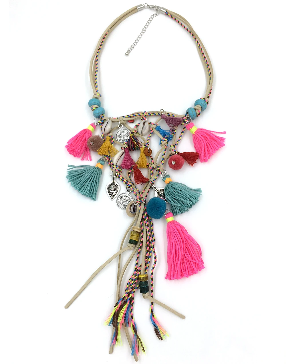 New Boho Handmade Jewelry Past Present Future Necklaces Bohemia Tassel Pendant Necklace Multi-Layer Chorkers Necklaces