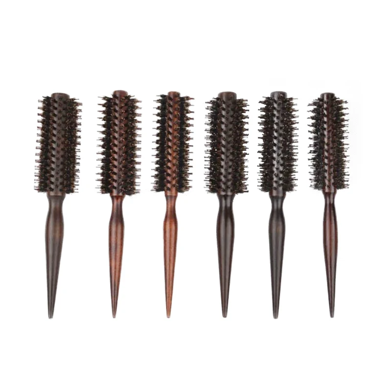 Portable Hair Brush Comb Round Anti-static Curly Brush Natural Bristle Wood Handle Hair Styling Comb Hairdress Brosse Cheveux