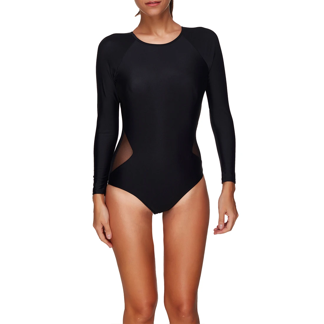 2018 New Black One Piece Swimsuit Long Sleeve Swimwear Women Bathing Suit Vintage Swimsuit Retro One-piece Surfing Swim Suits