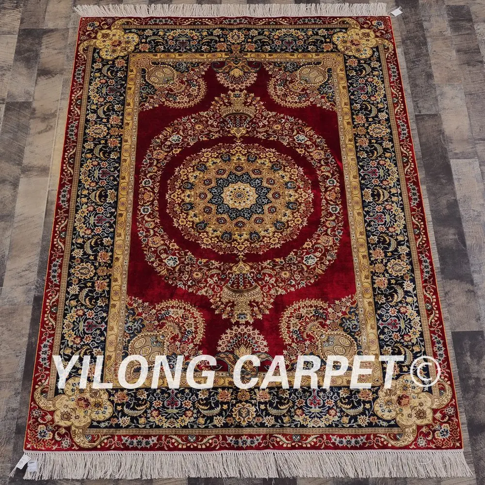 Yilong 4'x6' ручной работы персидские красные ковры античный турецкий Шелковый ковер(SWP010A4x6