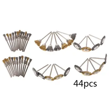 

44 Pieces Mini Wire Brush Wheel Cup Brass Steel Wire Brush Set 1/8inch (3mm) Shank For Power Dremel Rotary Tools Polishing Tools