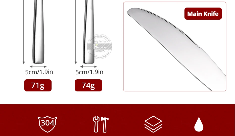 Description Picture 5 of itemKonco Stainless Steel Steak Knives Cutlery Western Style Table Dinnerware Set Serrated Blade Tableware Dinner Knife