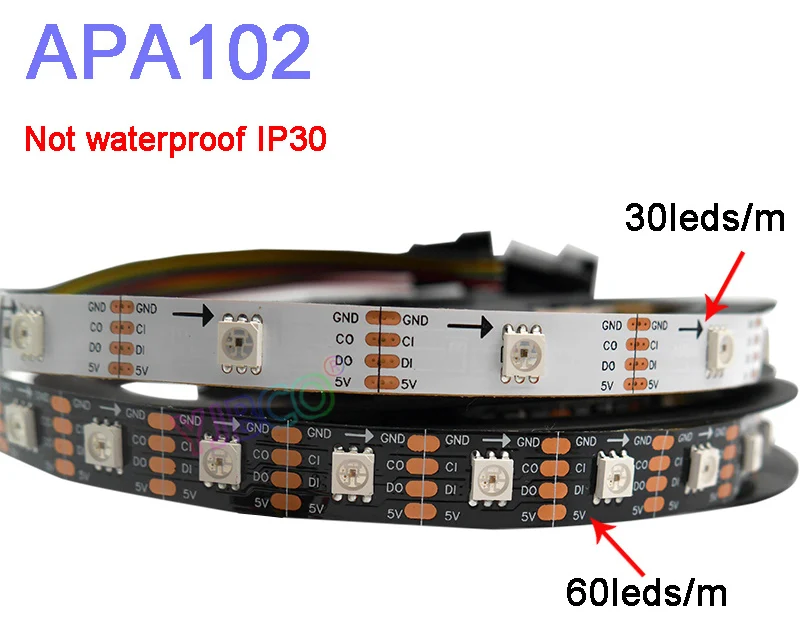 5 м/лот WS2812B 30/60 светодиодов/м APA102 WS2813 умная светодиодная Пиксельная полоса; DC5V; Черная/белая печатная плата; не Водонепроницаемая IP30