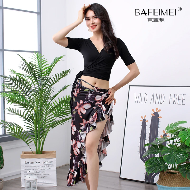 

Belly Dancing clothes Summer 2019 New Printed Sexy Milk Silk Skirt for Beginners belly dance costumes