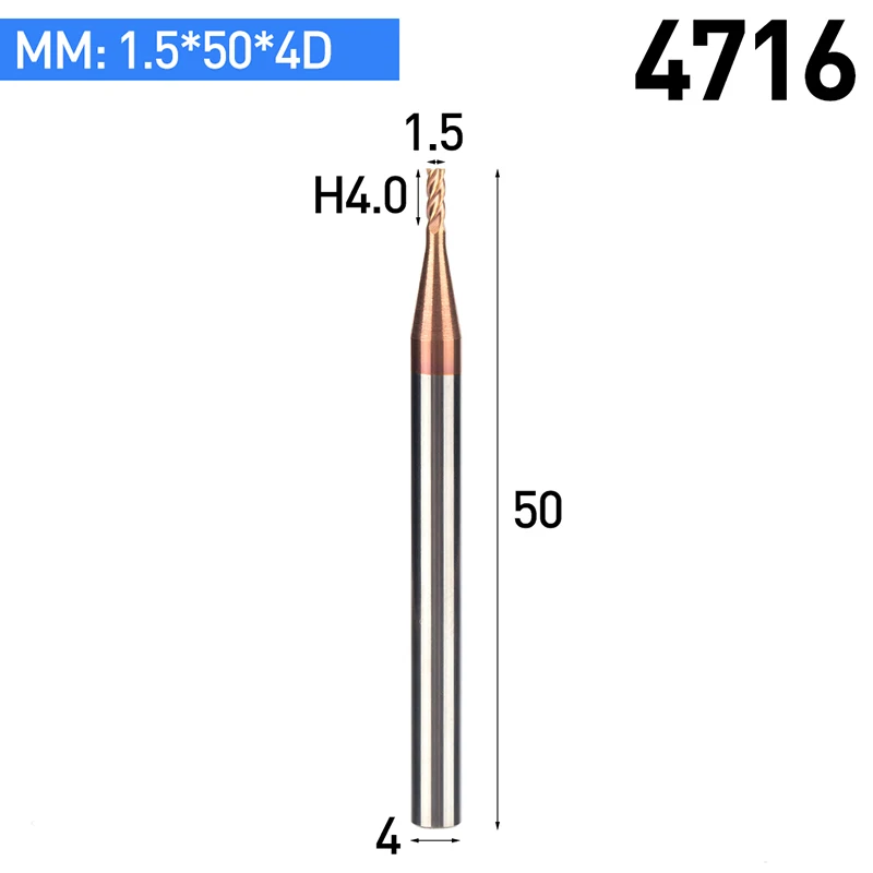 HUHAO 1 шт. HRC55 Вольфрамовая сталь спиральный фреза сплав покрытие фрезы ЧПУ Инструмент 4 флейты удлиненная Концевая мельница для металла - Длина режущей кромки: 4716