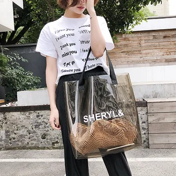 

ABDB-Transparent Women'S Handbag Fashion Bag Transparent Plastic Jelly Bag Beach Bag Summer Shoulder Shoulder Bag