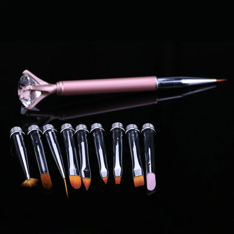 1set 4pcs Nail Art Brush Rhinestone Diamond Metal font b Acrylic b font Handle Carving font