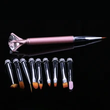 1set Nail Art Pen Brush Metal Crystal Replace 9 Heads Carving Cuticle Remover Flat Line Flower