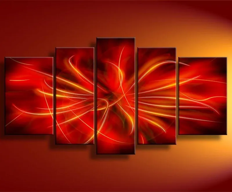 Hand-painted Abstract Lines Red Oil Paintings on Canvas Modern Home Decor Arts Handmade Large 5 Panel Wall Painting Pictures Art Hand-painted Abstract Lines Red Oil Paintings on Canvas Modern Home Decor Arts Handmade Large 5 Panel Wall Painting Pictures Art