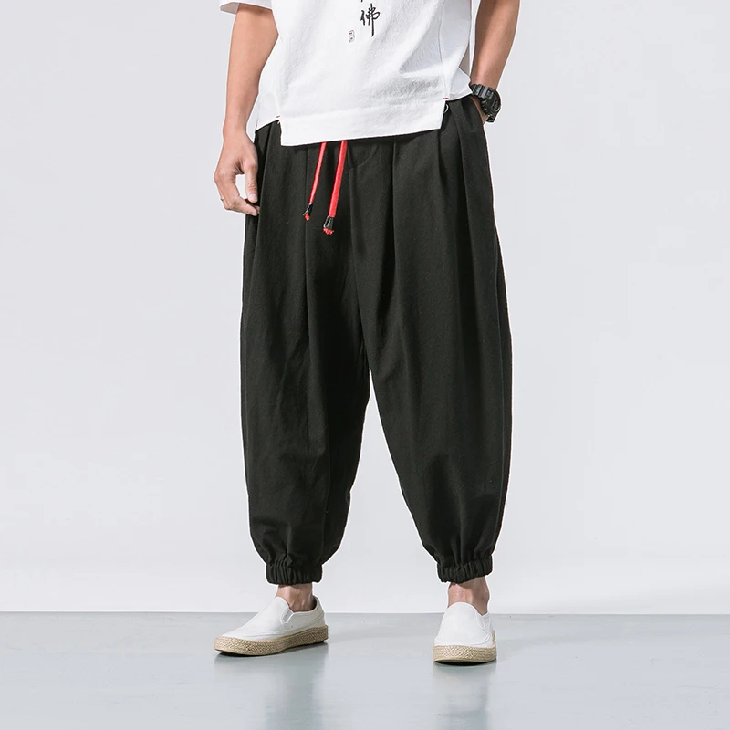 Zimaes-Men Waistband Stretchy Chinese Style Drawstring Linen Harem Pants Zimaes-Men Waistband Stretchy Chinese Style Drawstring Linen Harem Pants