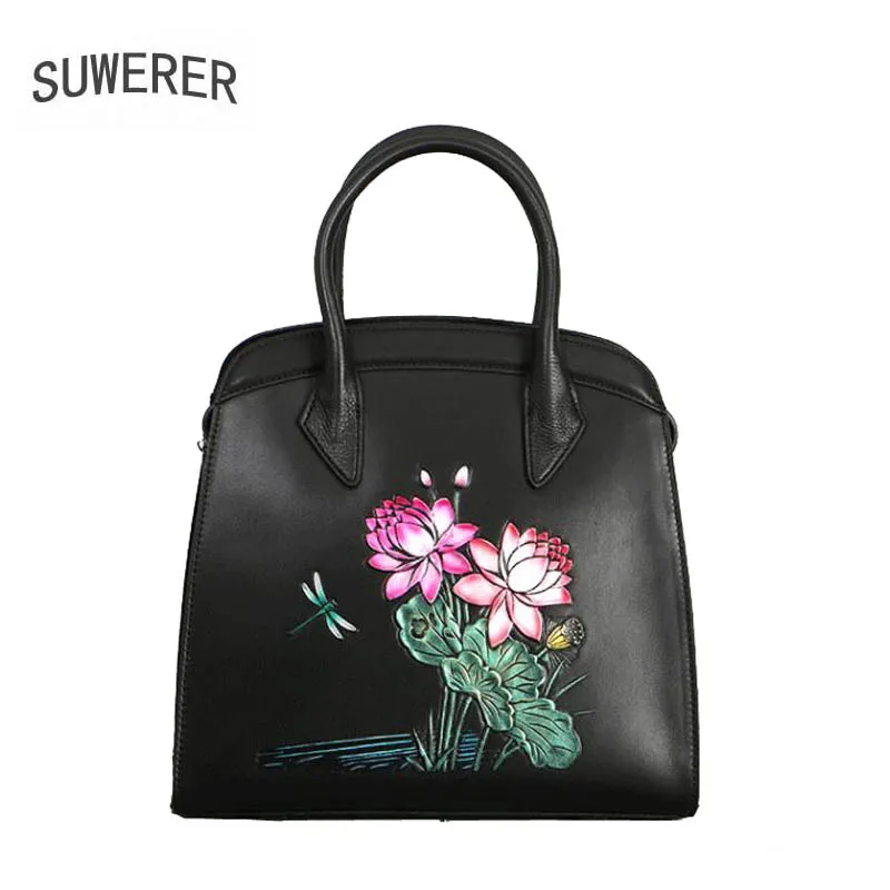 

2018 New Genuine Leather women bags Embossed Fashion art handbags luxury handbags women bags designer women leather handbags