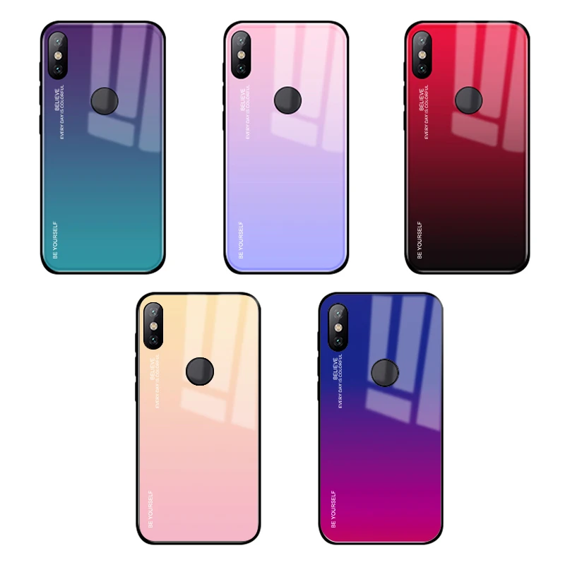 

Tempered Glass Case For Xiaomi Redmi 6 Pro Note 6 5 Pro Pocophone F1 MI 8 6 Mi A2 Lite A1 5X 6X Mi8 Cover Luxury Gradient Shell