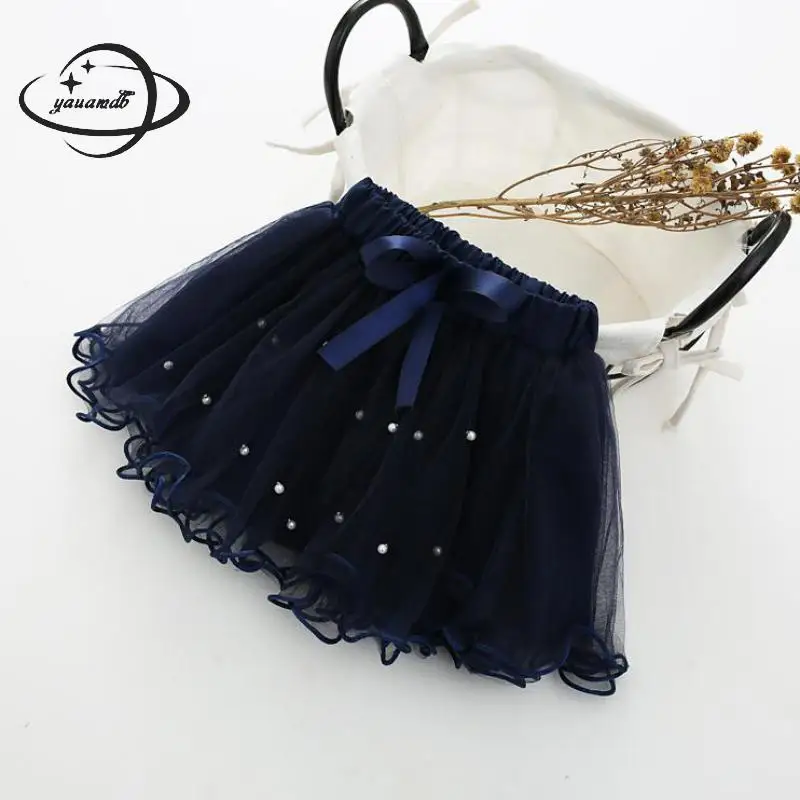 

YAUAMDB kids knee-length pleated skirts 2018 summer 4-11Y cotton girls clothing bow Elastic princess casual children clothes Y30
