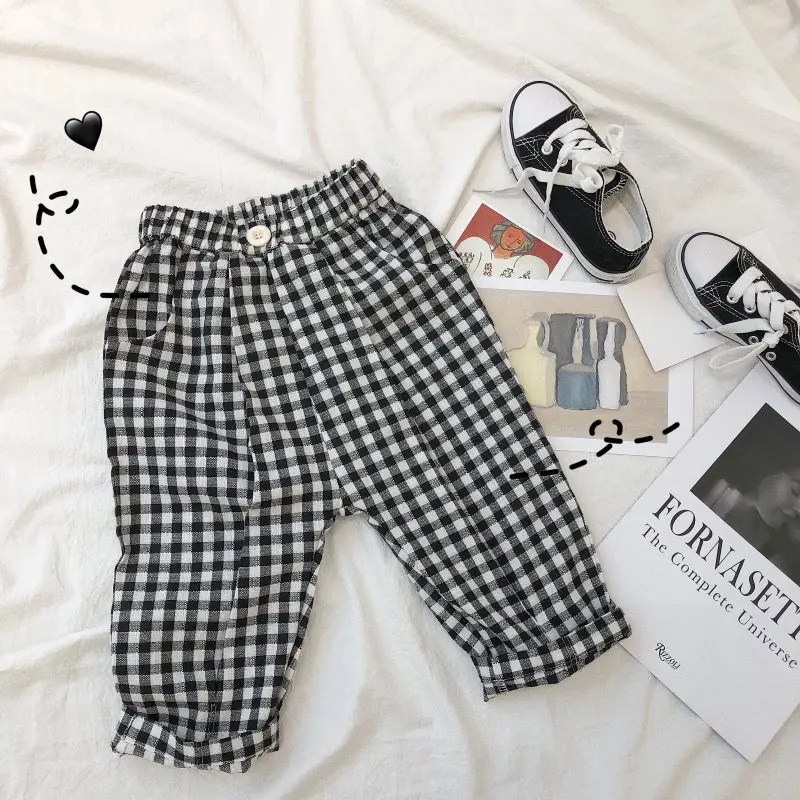 

New 2019 Autumn Unisex Kids Classic Plaid Pants Korean Style Children Trousers Cotton Casual Baby Boys Girls Pants