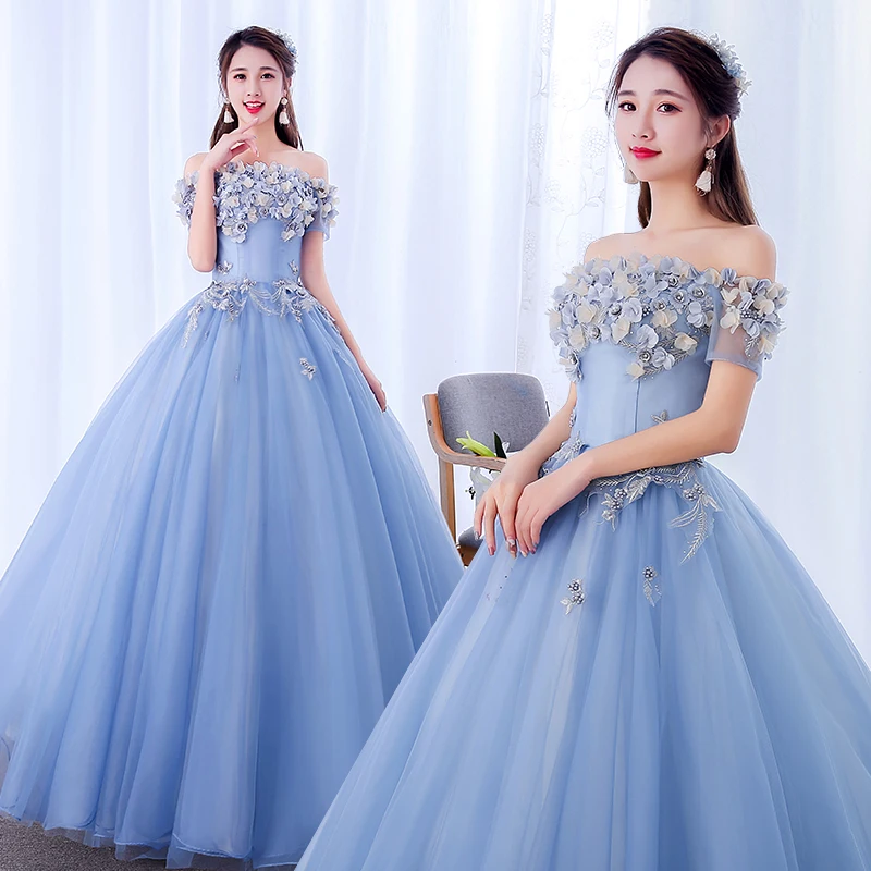 

New gerydish blue floor length lady girl women princess bridesmaid banquet party ball dress gown