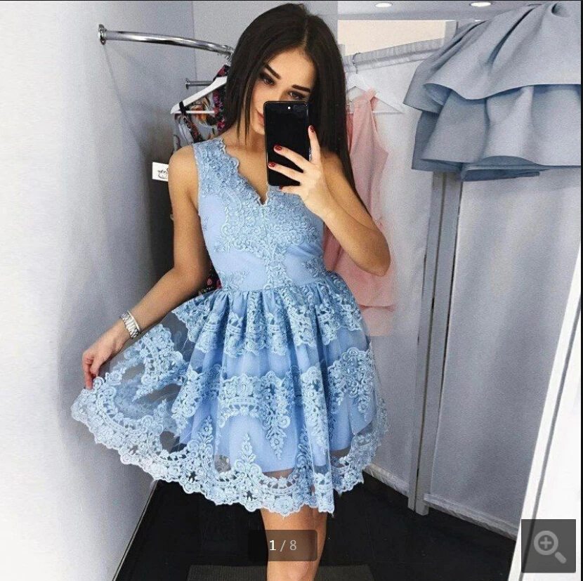 

2019 new arrival short a line lace appliques prom dress petite girls informal sleeveless v neckline cheap prom gowns best sale