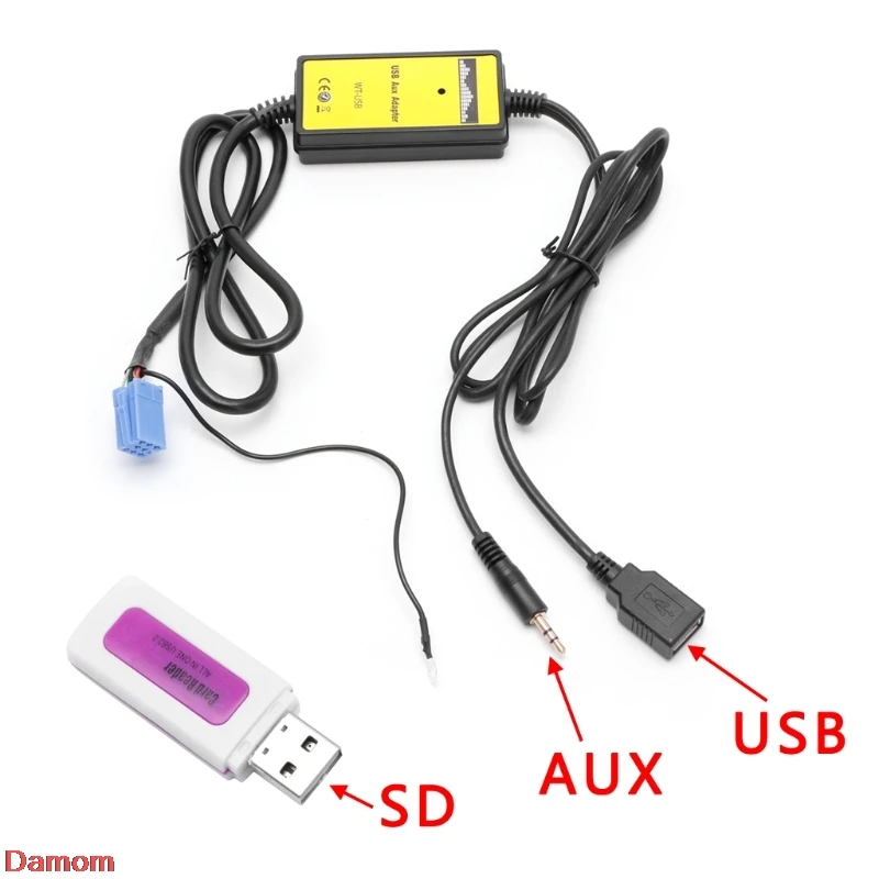 Car Audio MP3 Interface CD Adapter Changer AUX SD USB Data Cable Mini 8P For VW Skoda