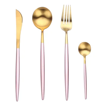 

4Pcs/set Luxury Stainless Steel Tableware Kids Cutlery Set Nordic Western Black Gold Steak Knife Fork Spoon Dessert Spoons