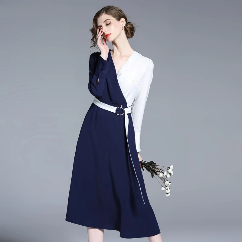 Korean Style 2017 Spring Women Casual Dress Elegant V neck