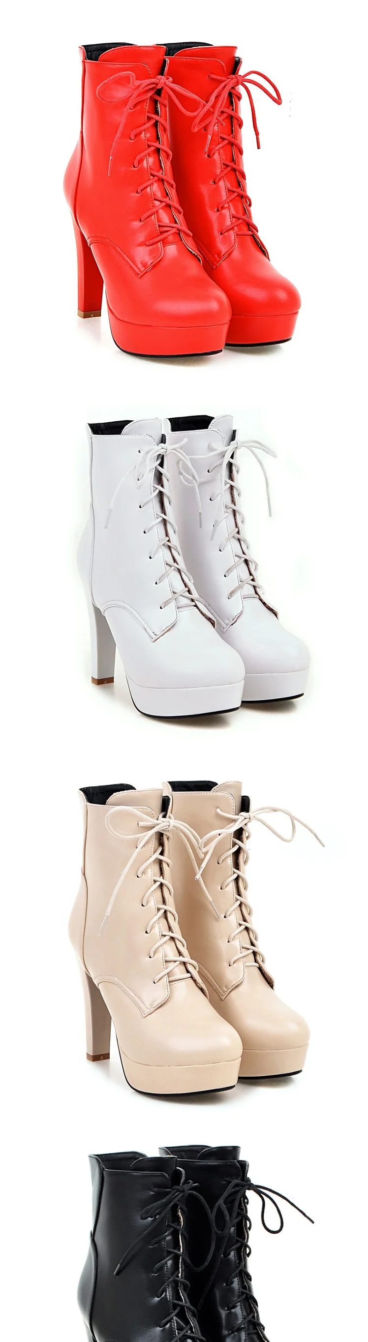 Womens Black Chunky Heels Shoes Simple High Heel Platform Boots With Lace Up White Red Beige Womens Ankle Booties Sale 20180