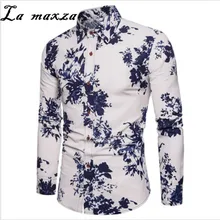 Осень Новые поступления Для мужчин Костюмы 5XL синий с длинными рукавами с принтом Для мужчин рубашки Повседневное Стиль Для мужчин рубашки Slim