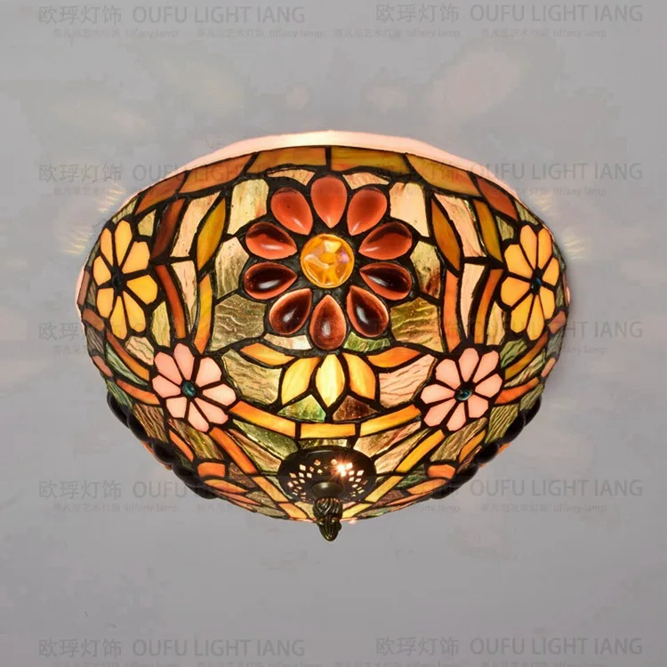 

28.5cm European retro Tiffany color glass ceiling light hallway corridor bedroom balcony lamp