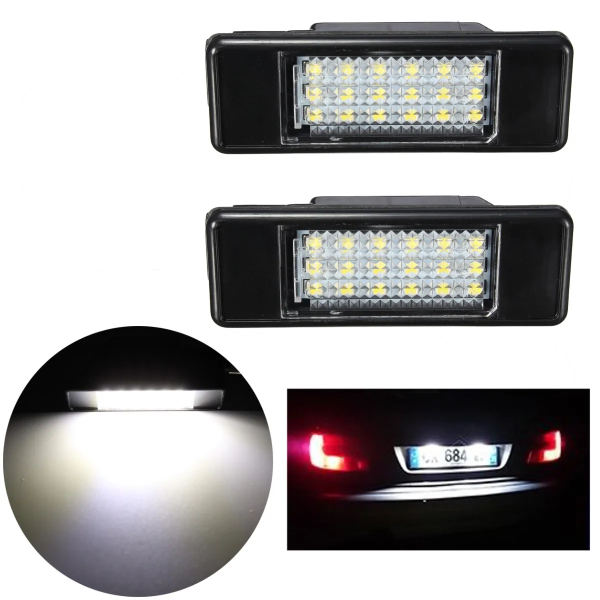 2x trasera de coche 18 LED SMD luz de placa de matrícula de la lámpara 6000K para Peugeot 106, 207, 307, 308, 406, 407, 508 para CITROEN C3 C4 C5 C6 C8