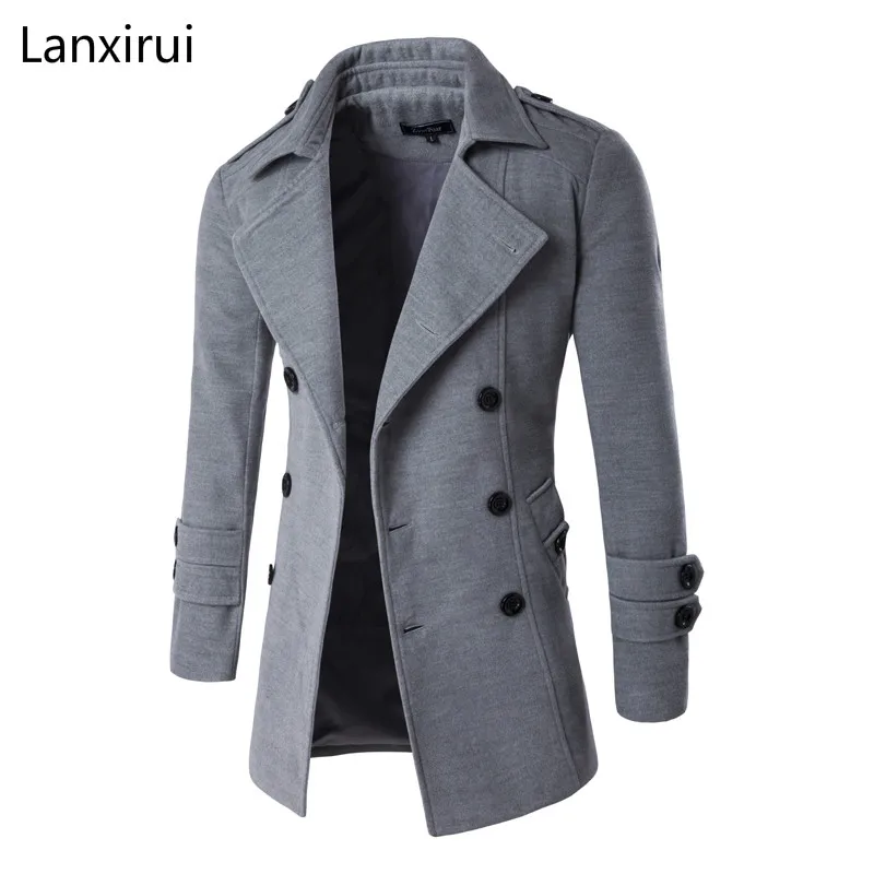 

New Men 'S Spring Autumn Overcoat For Man Wool &Blends Double Breasted Peacoat Trench Coat Men Slim Fit