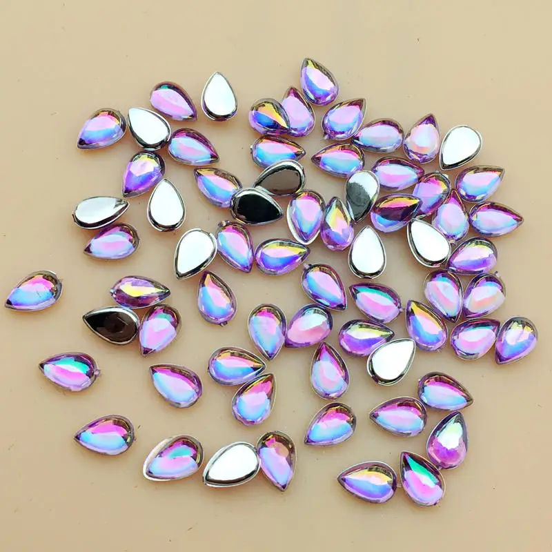 

4*6mm 200pcs AB Crystal Flat Back Water drop Rhinestones Resin Gems Glue Beads Non Sewing Crystal Stones for Crafts -A564