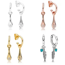 4 стиля серебро с розовым золотом капля цвета золота Форма перья сережки-гвоздики с кристаллами для женщин ювелирные украшения