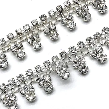 

5Yards/lot Silver Crystal Cup Chain Trim Dress Clothes Accessories Claws Rhinestones Chain for DIY Dress Bags Jewelry Design